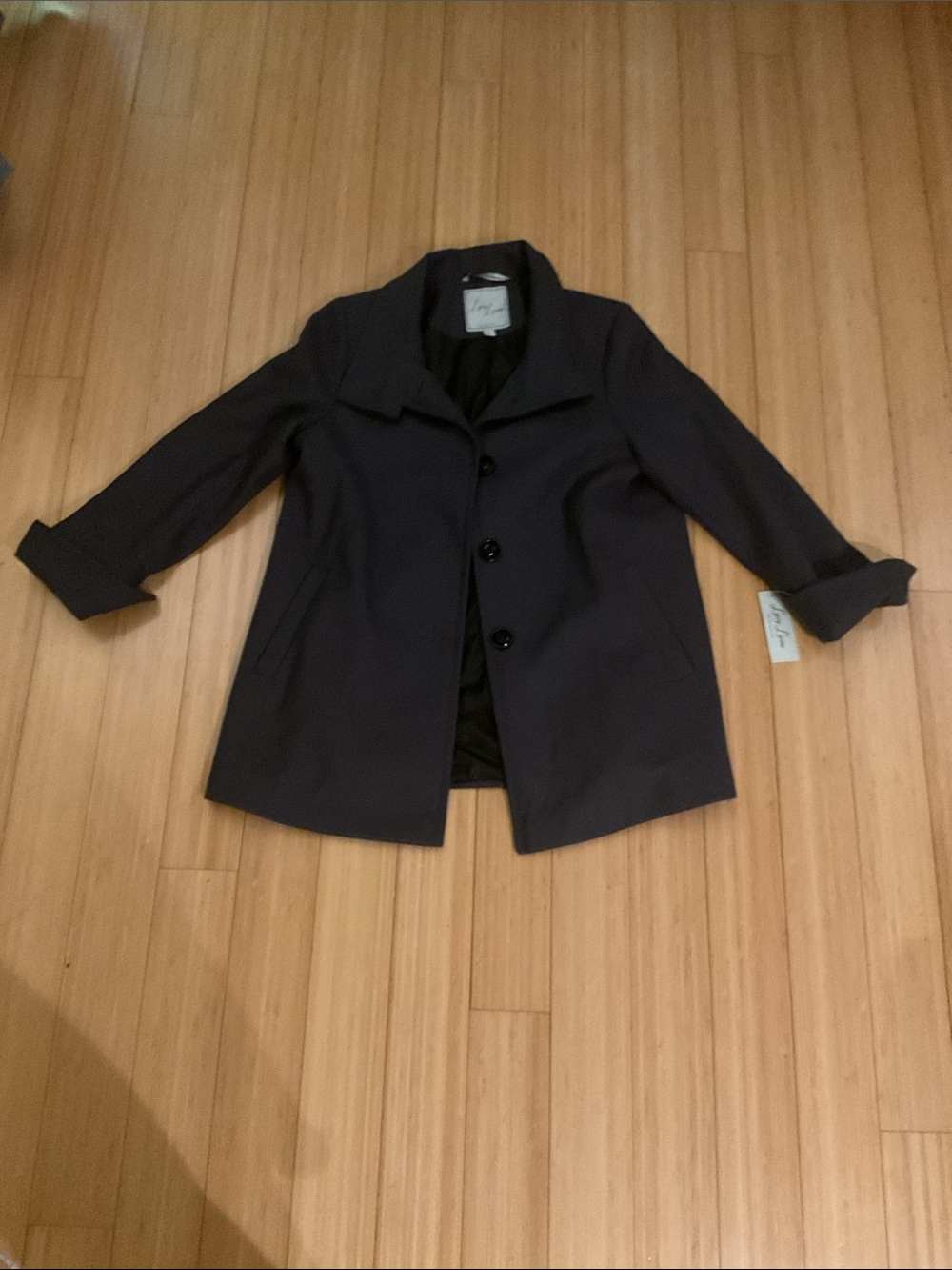 Larry Levine Black Men's Pea Coat with Classic Collar